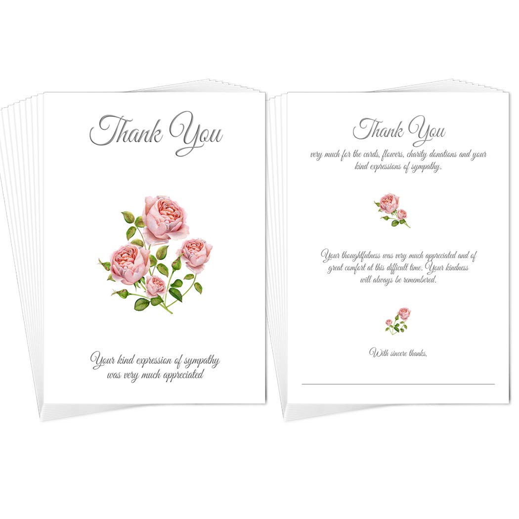 Funeral Thank You Card Pack of 20 + Self-Seal envs - Postcard Style - Sympathy Acknowledgement Notes - Thanks Appreciation Flowers Attendance - Pre-Printed Multipack - Size 105x148mm