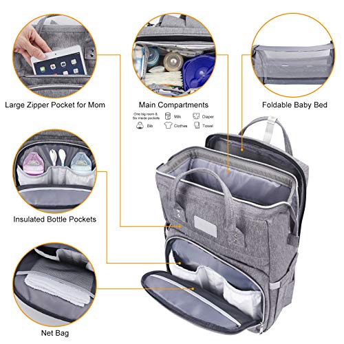 Backpack Diaper Bags for Boys with Portable Crib, 3 in 1 Baby