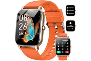 NERUNSA Smart Watch (Answer/Make Calls), 1.85" Smart Watches for Men Women 110+ Sport Modes Fitness Watch with Sleep Heart Rate Monitor, Pedometer, IP68 Waterproof Smartwatch for iOS Android Watch Gold Orange
