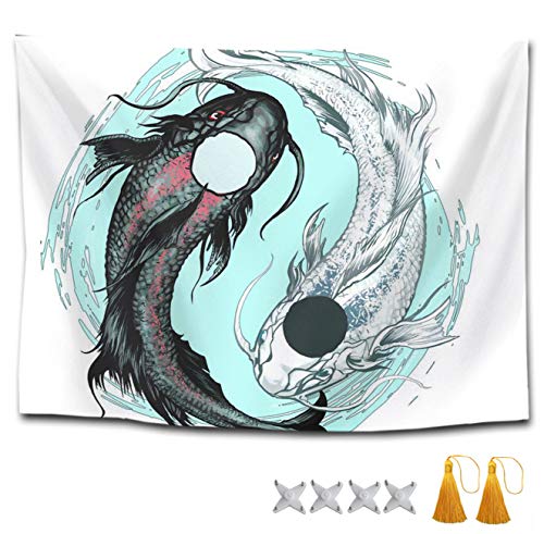 CXLETTI Bohemian Tapestry Koi Fish Yinyang Wall Hangings Wall Decor,40x60 inches Multipurpose Tapestries Bed Cover/Table Cloth/Picnic Blanket/Couch Cover/Bedspread