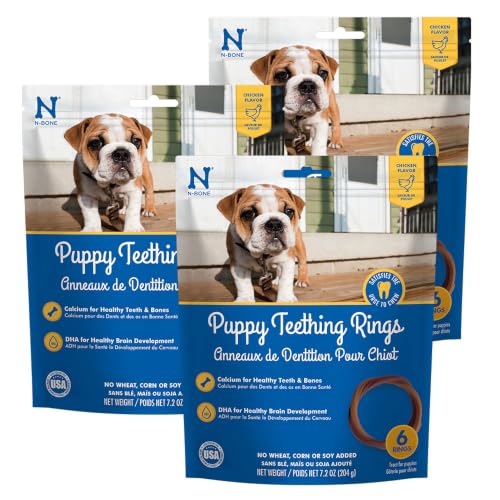 N-Bone Puppy Teething Rings, Chicken Flavor, Natural Puppy Teething Chews & Treats, Helps Soothe Teething Gums, Calcium Enriched, 18 Rings (21.6 oz)