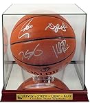 GS Warriors Stephen Curry, Kevin Durant, Draymond Green & Klay Thompson Autographed Basketball w/ Warriors Case (COA)