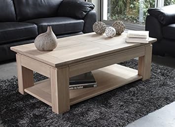 Table Basse Chene Massif Stockholm Blanchi 120cm Meuble House