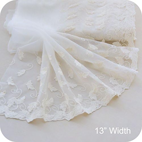 3 Yards Botanical Leaf Embroidery Lace Fabric Trim by The Yard 30cm Width (Beige)