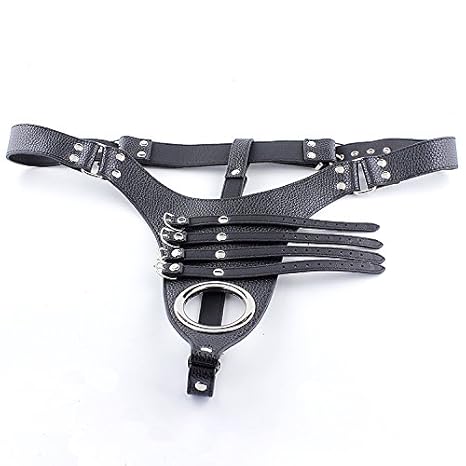 Happygo Leder Herren Gurt Herren String mit Cockring, mit 4-fach Penisfessel zur Züchtigung, mehrfach Verstellbar, Bondage BD