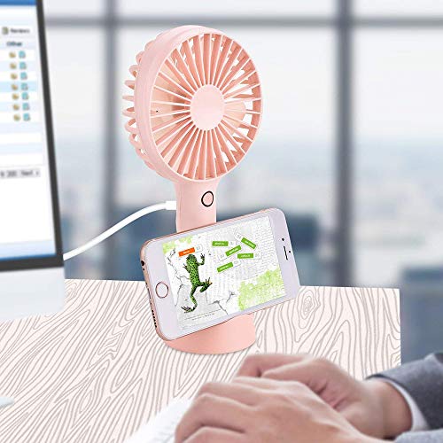YIHUNION Mini Handheld Fan Portable, Hand held Personal Fan Rechargeable Battery Operated Powered Cooling Desktop Electric Fan with Base, 2500Mah Battery 4 Modes for Home Office Travel Outdoor (Pink) - Thumbnail 3