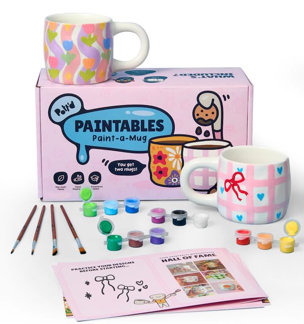 Photo 1 of Pott'd Paintables Paint Your Own Mug Kit - DIY Mug Painting Kit for Adults. Ceramic Painting Kit for Adults Includes Mugs, Paints, Brushes, Cloth and Painting Inspiration Guide