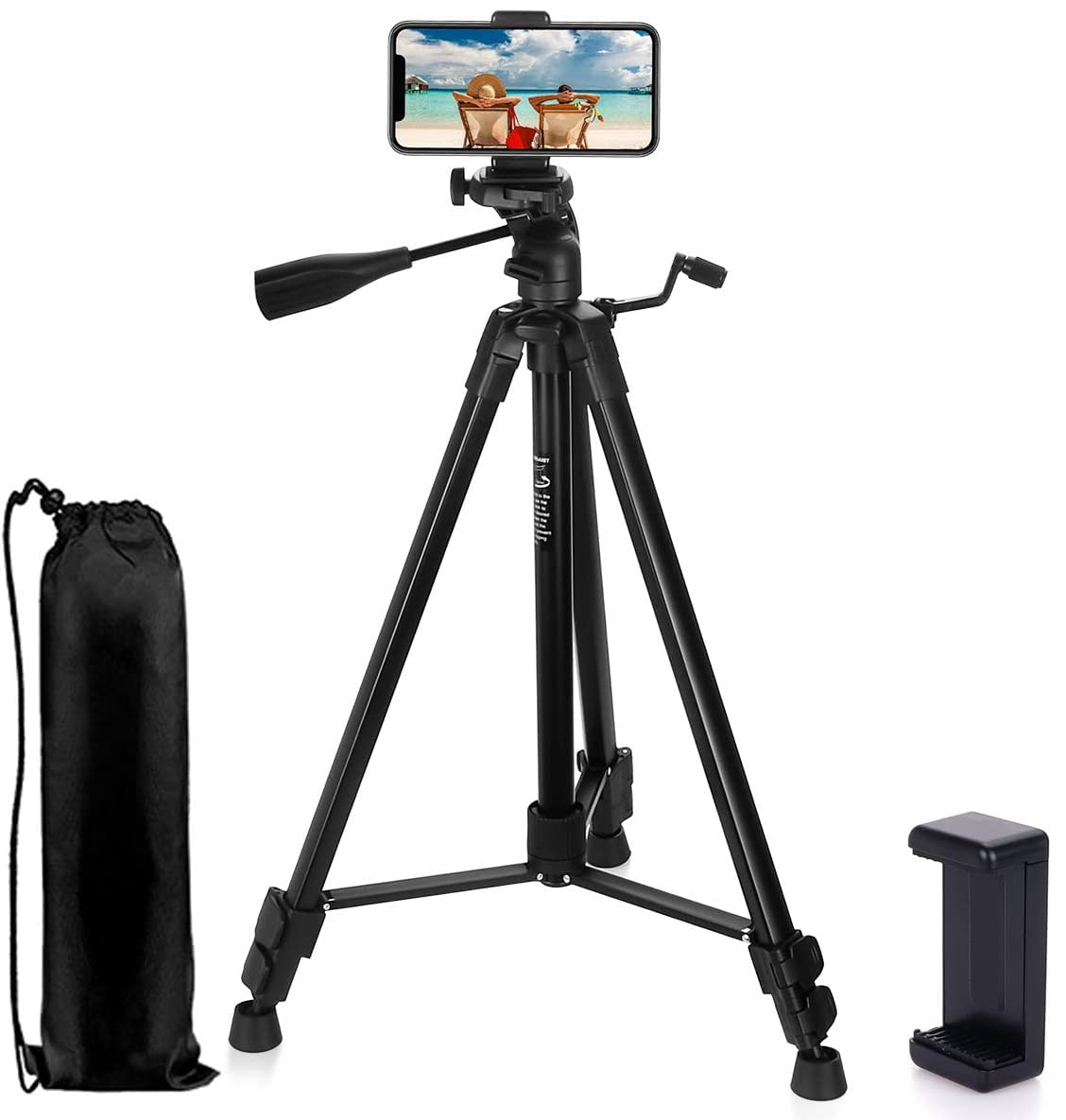 Camera Tripod, ELOKI 62" Travel Tripod Camera Phone Tripod for Canon Sony Nikon DSLR & Gopro Action Cam & Samsung/iPhone/Huawei, Black