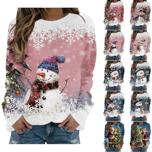 christmas sweaters for women 2025, Christmas Jumpers for Women, Fall Long Sleeve Shirts Ladies 2025 Fashion Crew Neck Sweatshirts Casual Funny Sweaters Winter Pullover Outfits (Hot Pink-1, L)