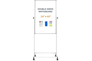 [24" x 40"] WALGLASS Double-Sided Rolling Whiteboard, Reversible Dry Erase Board with Stand, Magnetic White Board on Wheels, Standing Mobile Whiteboard, School Supplies, Classroom, Office, Home