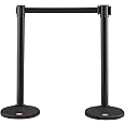 VEVOR 2-Pack Crowd Control Stanchions, Crowd Control Stanchions with 6.5FT Black Retractable Belt, Plastic Queue Posts, Belt Barriers Line Divider Stanchion for Party, Airport, Exhibition