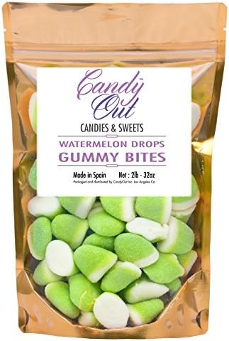 CandyOut Watermelon Pufflette 2 Pound Green Gummy Candy Bites in Stand-up Bag