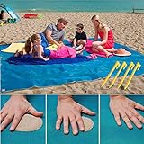 GEMGO Sand-Free Beach Blanket Mats, Waterproof Fast-Dry Magic Sandless Rug with 4 Stake Anchors, Portable Dirt Dust Proof for Outdoor Beach Picnic Camping