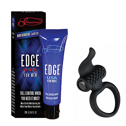 Edge USA Natural Delay Gel for Men - No Numbing Formula and Adrien Lastic Lingus Premium Silicone Lovers Ring