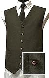 Classic Wool Handle Traditional Check Style Tweed Waistcoat - Green