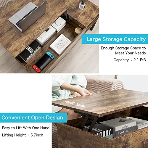 iHomy Lift Top Coffee Table with Storage Wood Square Modern Coffee