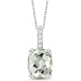 Gem Stone King Green Prasiolite and Gemstone Birthstone Pendant Necklace for Women | 925 Sterling Silver | Cushion Cut 10X8MM with 1.5MM Round Accent | 18-Inch Chain