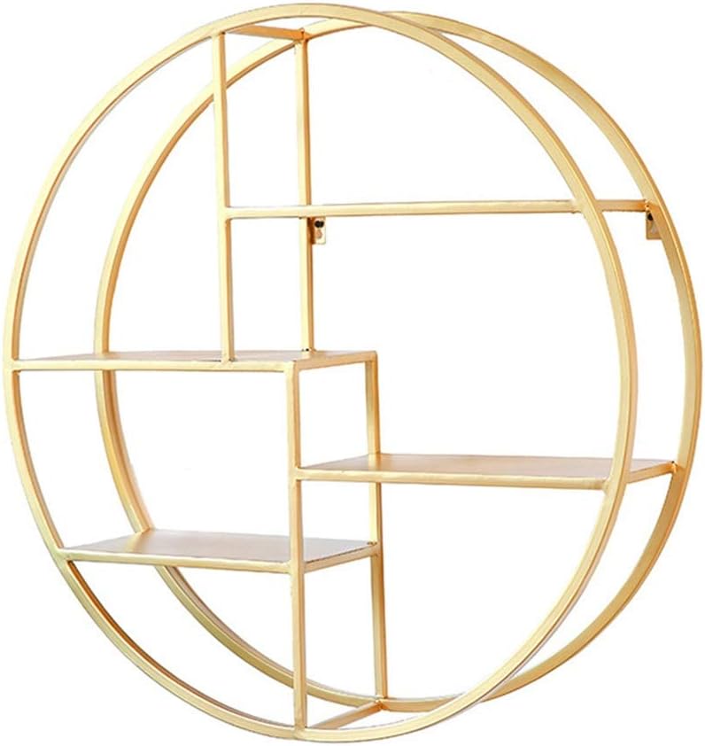 gold circular shelving unit