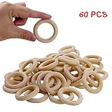 PRALB 60PCS DIY Natural Wood Rings Unfinished Wood for DIY Pendant Connectors Jewelry Making, 2.2