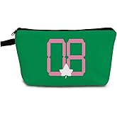 YULUENZE Green Pink Sorority 08 Makeup Bag Cute Small Organizer Bag with Zipper Greek Sorority Paraphernalia Cosmetic Bag Aesthetic Birthday Present for Sorority Members Women Friends