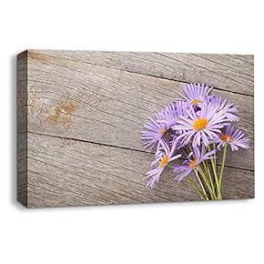 Flowers on Vintage Wood Background Home Artwork for...