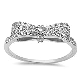 White Cz Bow Tie .925 Sterling Silver Ring Sizes 3-12