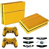 Skins for PS4 Controller - Decals for Playstation 4 Games - Stickers Cover for PS4 Console Sony Playstation Four Accessories PS4 Faceplate with Dualshock 4 Two Controllers Skin - Golden