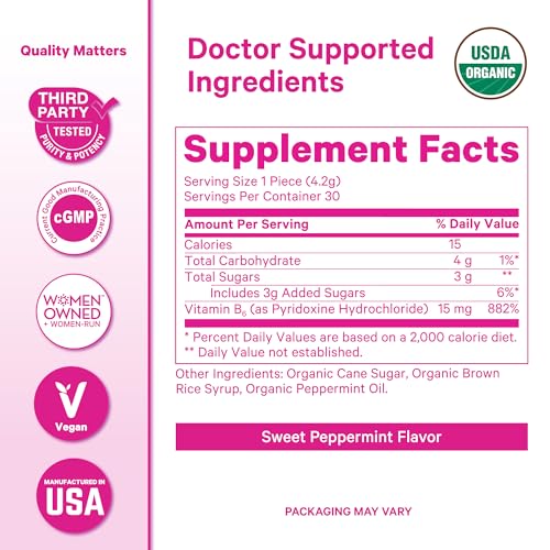 Pink Stork Organic Peppermint Sweets, Peppermint, 30 Candies | Morning Sickness Support, Motion Sickness Support, Added Vitamin B6, 1st Trimester Pregnancy Must Haves, Wrapped