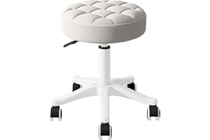 WXJHL Round Rolling Stool with Wheel Height Adjustable Swivel Stool Drafting Work Tatto Massage SPA Salon Stool PU Leather Small Office chair