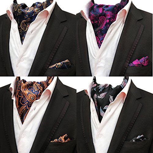 Men's Exquisite Pailey 4Pcs Cravat Ascot Suit Tie Necktie Pocket Square Set of 4
