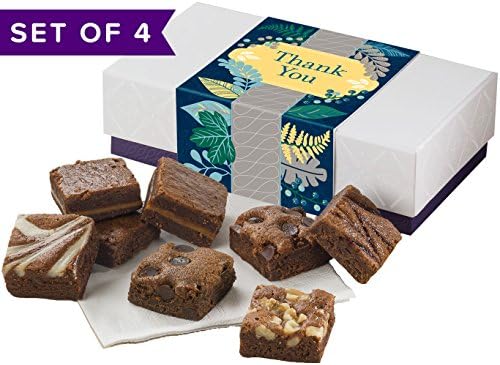 Fairytale Brownies SET OF FOUR Thank You 8-Morsel Favor Gourmet Chocolate Food Gift Basket - 1.5 Inch x 1.5 Inch Bite-Size Brownies - 32 Pieces - Item GY468