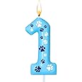 Threlaco Number 1 Blue Dog Paw Birthday Candles Numeral Cake Topper Dog Paw Print Themed Candles for Boy Girl Blue Birthday Decoration Party Supplies