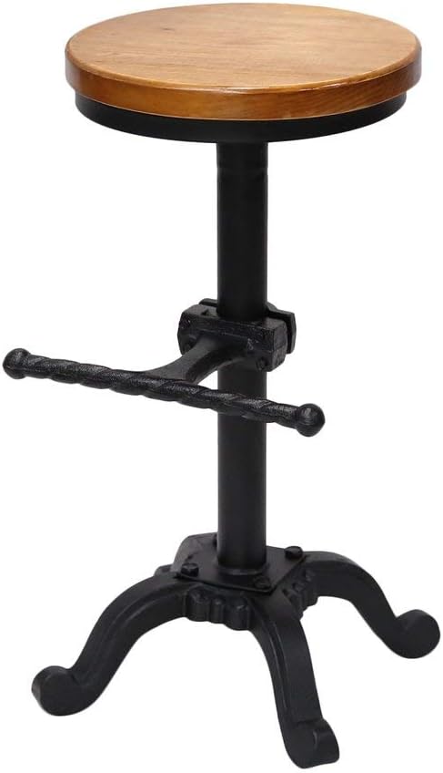 Homgrace Cast Iron Tractor Bar Stool, Industrial Breakfast Dining Chair with Footrest Height Adjustable for Home Kitchen Cafe Office (1 Piece)