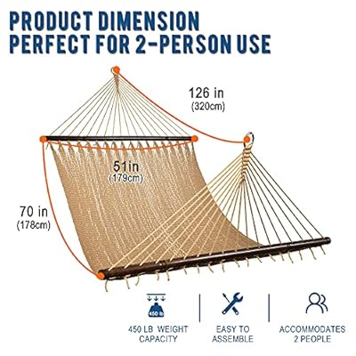 Lazy Daze Double 2 Person Caribbean Rope Hammock, Hand Woven Polyester Hammock with Spreader Bars, Extra Large Outside… 51lZD6WbBsS