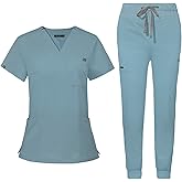 niaahinn Women's Scrub Top with Classic V-Neck & Yoga Jogger Pants Medical Nursing Uniform Set