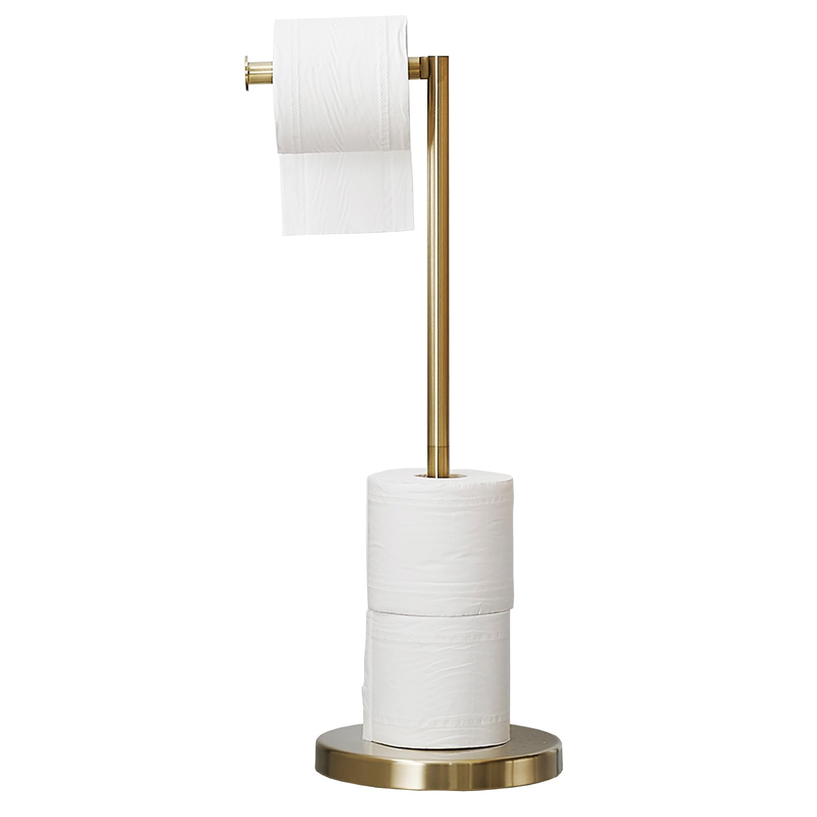 Photo 1 of BWE Brushed Gold Toilet Paper Holder Stand Modern Tissue Roll Holder Storage for 4 Rolls of Paper, Stainless Steel Free Standing Toilet Paper Holder Bathroom Accessories with Weighted Base