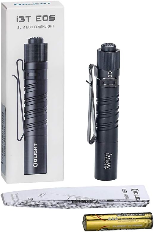 Olight I3T EOS 180 Lumens Dual-Output Slim EDC Flashlight for Camping and Hiking, Tail Switch Flashlight with AAA battery - - 