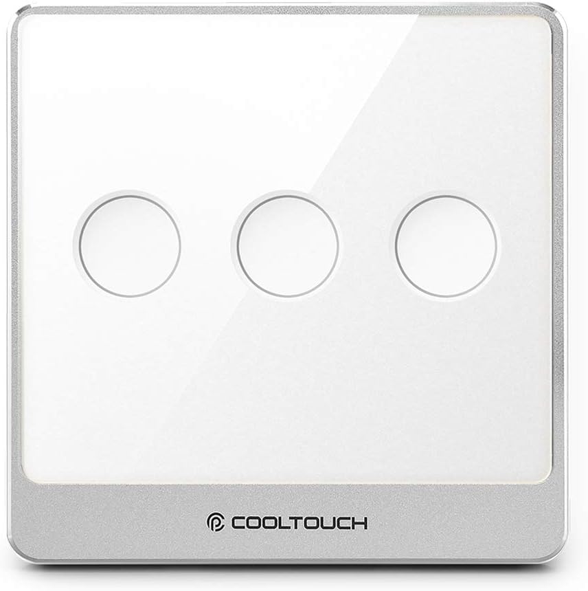 COOLTOUCH Z-Wave Plus Smart Wall Light Switch with Glass Touch Panel,Requires Neutral Wire and Hub,Works with SmartThings Wink and Alexa (3 Buttons, White)