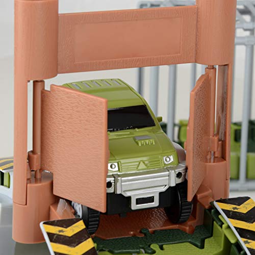 [Upgraded Version] Race Track Dinosaur World,Bridge Create A Road 144 Piece New Jurassic Park Toys & Flexible Track Playset,Two Toy Cars,Two Dinosaurs,Wooden Bridge,Cage, Plastic Roll Ball More Access - Thumbnail 3