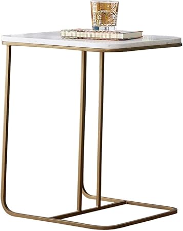 End Tables Snack Side Table Modern C Shaped Coffee Bedroom Night Stand Faux White Marble With Gold Base Amazon Co Uk Kitchen Home