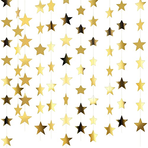 KASTWAVE Glitter Star Garland Banner Decoration, 130 Feet Bright Gold Star Hanging Bunting Banner Backdrop for Engagement Wedding Baby Shower Birthday Decor-Gold