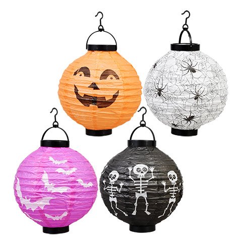 Fall Halloween Decoration Light-Up Paper Lantern Yard Decorations for Parties Orange Black White Purple Jack O Lantern (Pack of Four)