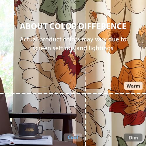 JINCHAN Lora Vintage Floral Blackout Curtains for Bedroom Mid Century Bohemian Room Darkening Drape Flower Patterned Curtains 84 Inches Long Grommet Window Drapes Set 2 Panels Beige