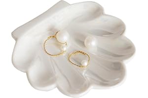 TIGERMILLION Shell Trinket Dish, Ceramic Ring Holder/Jewelry Tray, Cute Organizer Plate Vanity Decorations Accessories for Home Décor Bathroom