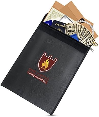 Fireproof Document Bag, Double Layer Fireproof and Waterproof Document Pouch, Zipper Closure, Safe Protection for Money Passport Files and Other Valuables Safes (15''X11'', Black)