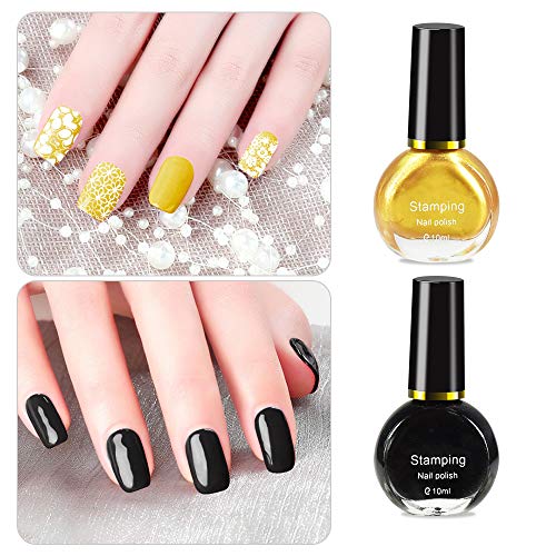 Ownest 6 Colors Nail Art Stamping Polish Kit,Colourful Manicuring Plate Printing Polish Varnish 10ML,with 2 Manicure Nail Stamping Design Plates,1 Clear Nail Stamper - Thumbnail 6