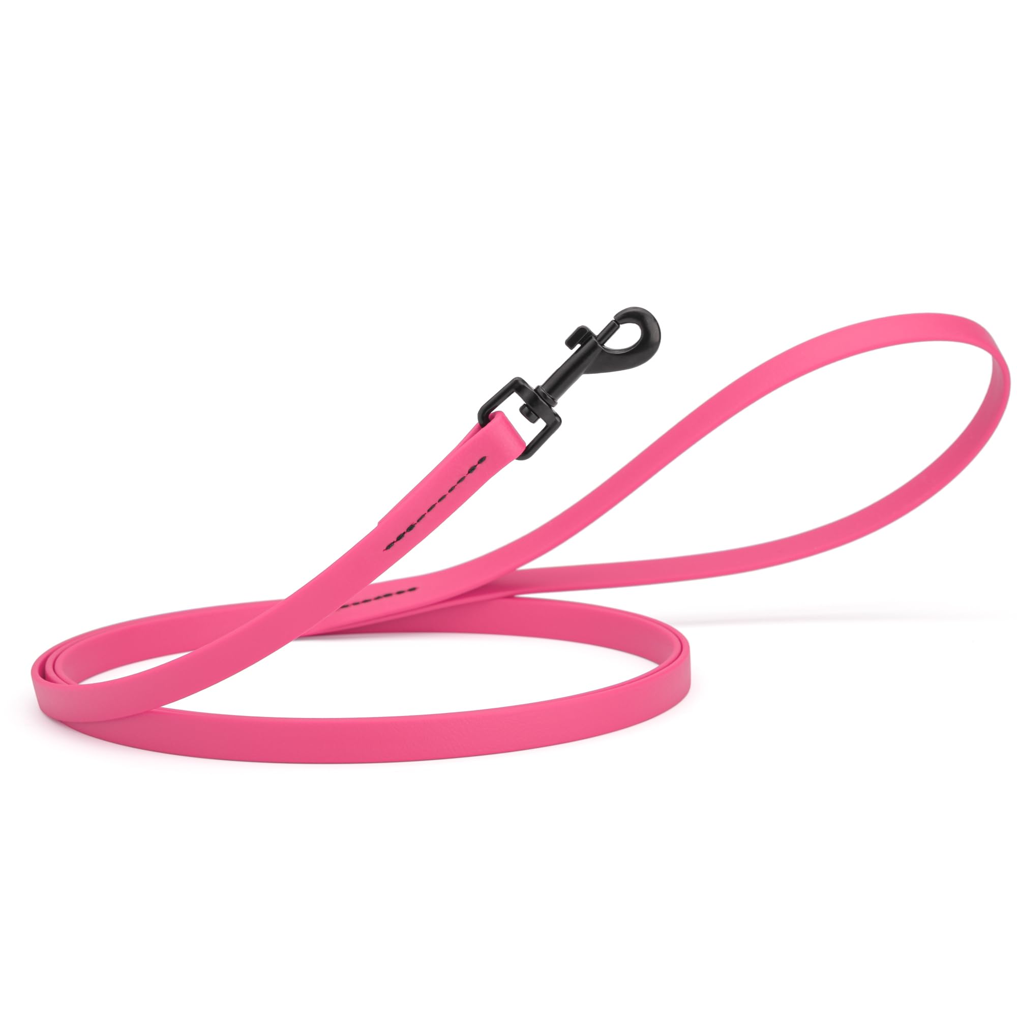 Dogline Biothane Waterproof Dog Leash 2/4/6 Ft Strong Coated Nylon Webbing with Black Hardware Odor-Proof Easy to Clean High Performance for Small or Large Dogs Made in USA, Passionfruit Pink
