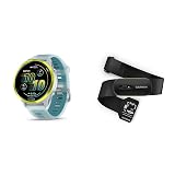 Bundle of Garmin® Forerunner® 570, 47mm, GPS Running Smartwatch, AMOLED Display, Training and Recovery Features, Amp Yellow Aluminum with Translucent Whitestone/Turquoise Band + Garmin® HRM 600 M-XL