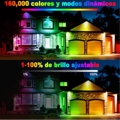 Reflector LED Exterior RGB 50W 2Pce, Barra Luz LED RGB de Pared con Temporizador y Memoria, Luz de Fiesta Pared con Control Remoto y App 2.4GHz,16 Millones Colores para Fiesta