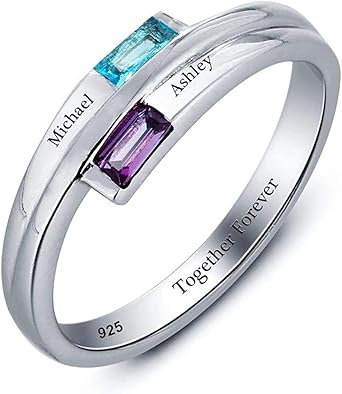 Amazon Com Personalized Mothers Ring 2 Simulated Birthstones Custom Promise Rings For Women Mother Daughter Rings With Names Anniversary Rings For Women Clothing